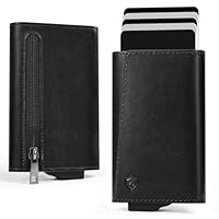 YESIIW Portafoglio Uomo Slim con Vera Pelle, Pop up Porta Carte per 8-10 Cartes Porta Carte di Credito con Design esclusivo inclinato | RFID Blocco | Chiusura Magnetica (Vera Pelle, Nero)