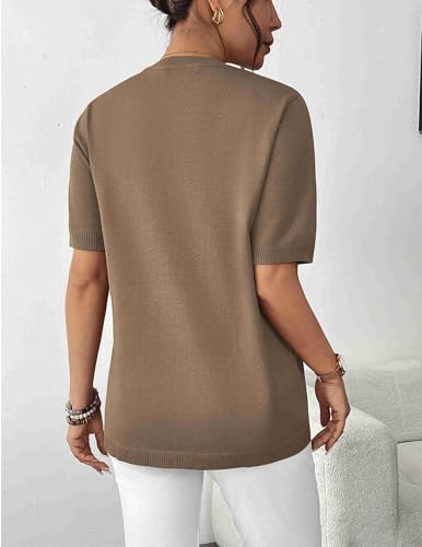 Image of Zeagoo Womens Summer Tops Dressy Casual Short Sleeve Sweaters Crew Neck Lightweight Knit Tops Loose Blouse Basic Shirts