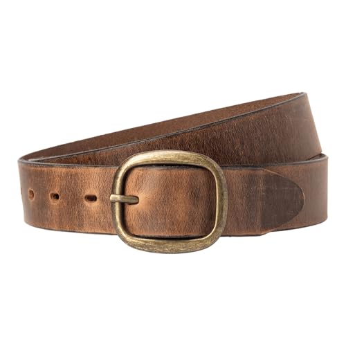 Brown Leather Belt Women for Jeans - Made in USA - Genuine Full Grain Womens Belt 1.25 Inch Antique Brass Buckle Brown or Black Ladies Leather Belts