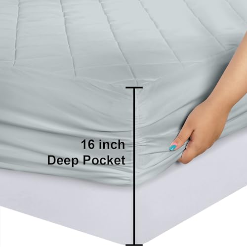 Utopia Bedding Quilted Fitted Mattress Pad, Twin Size, Elastic Fitted Mattress Topper Protector and Cover Stretches up to 16 Inches Deep, Machine Washable (Light Grey)