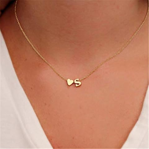 TseenYi Fashion Letter Necklace Simple Heart-Shaped Letter S Pendant Clavicle Chain Choker Jewelry for Women and Girls (Gold) Cover