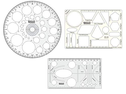 KHYATI Plastic Pro Circle with 25 Circles, Hyperbola- Parabola Template, Geometry Template, Drafting Scale Ruler Very Useful to Architect, Engineering Students, Office Employee (Set of 3)