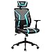 SONGMICS Chaise de bureau, Fauteuil ergonomique, Siège pivotant et inclinable, appui-tête réglable, accoudoirs et support lombaire rembourré, gamer, charge 120 kg, Noir et bleu OBN059B01
