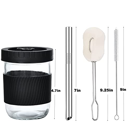 Ninu 2-Pack 16Oz Reusable Boba Cups Bubble Tea Cup, Wide Mouth Mason Jar Drinking Glasses With Lids And Straws, Travel Tumbler For Bubble Tea, Smoothie, Iced Coffee - Black #TOP1