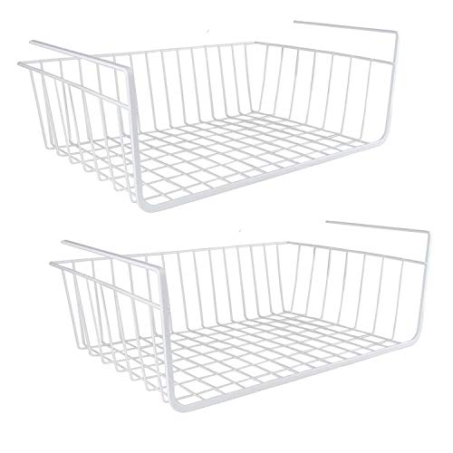 Taylor & Brown Under Shelf Storage Basket 2-Pack Under Shelf Hanging Metal Wire Storage Basket Organizer for Kitchen Office Pantry Bathroom Cabinet (White)