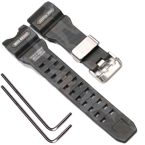 Resin Watch Accessories Compatible with Casio G-shock GWG-1000 GWG1000 Mudmaster Men's Strap Sport Waterproof Replacement Bracelet (Camo Black)