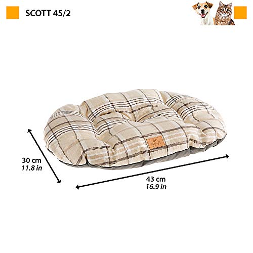 Ferplast Gepolstertes Kissen für Hunde und Katzen SCOTT 45/2, doppelseitig, schottisches Muster, weicher Samt, waschbar, Braun