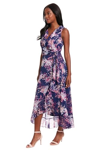 Image of London Times Women's Dresses Ruffle V-Neck and Faux Wrap Maxi Dress