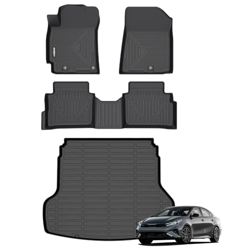 GINOWY-Floor Mats & Cargo Liner Full Set for Kia Forte 2019-2024 Compatible with Kia Forte GTGT-LineLXLXS Floor Liners TPE Rubber Cargo Trunk Mat Accessories