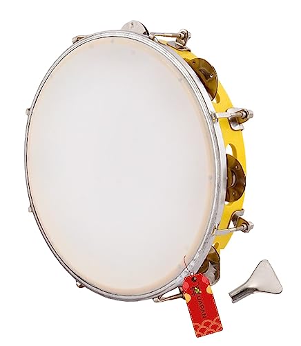 Image of UAPAN Dafli Musical Instrument Dafli /Tambourine 10 inch Hand Percussion Musical Instrument (Yellow tambourine)