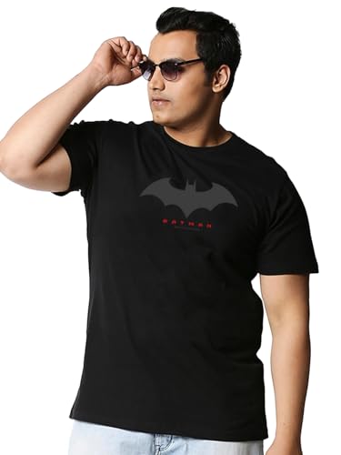 Image of Bewakoof Men's Printed 100% Cotton Plus Size T-Shirt - Regular Fit, Round Neck, Half Sleeves Jet Black