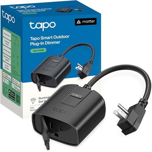 Tapo Outdoor Smart Dimmer Plug for Outdoor Lights Matter Energy Monitoring App Control IP65 Weather Resistant Works with Siri Alexa Google ETL Certified 150WLED/CFL 2.4GHZ WiFi Only P430M