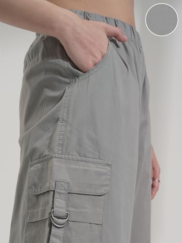 Image of Tokyo Talkies Pure Cotton Straight Wide Leg Cargo Pants |Relaxed Fit Utility Trousers