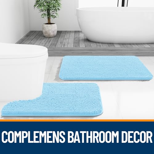 Image of OLANLY Bathroom Rugs Sets 2 Piece, Soft Absorbent Chenille Bath Mats and U-Shaped Contour Toilet Mat Area Rug Set, Machine Washable Bath Carpet, Home Decor Accessories(24 inchx16 inch+24 inchx20 inch, Sky Blue)