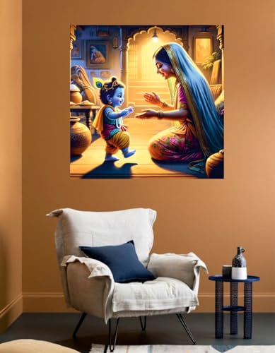 Image of Akki World Vinyl Maa Yashoda With Baal Krishna God Wall Poster For Living Room, Pooja Room, Bedroom, Office (Size - 46Cm X 46Cm)