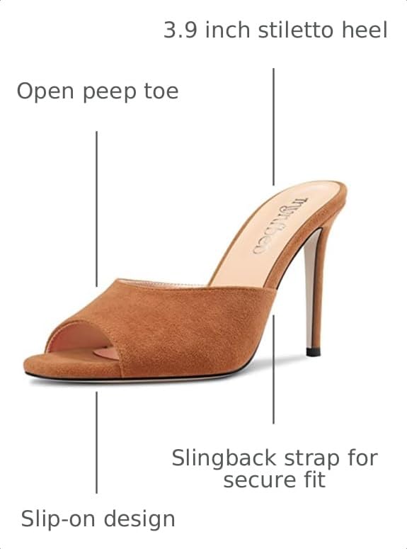 Image of TNYNFBEB Women Stiletto High Heel Peep Open Toe Sandals Slingback Slip-on Wedding Office Cute Basic Classic 3.9 Inches Heels