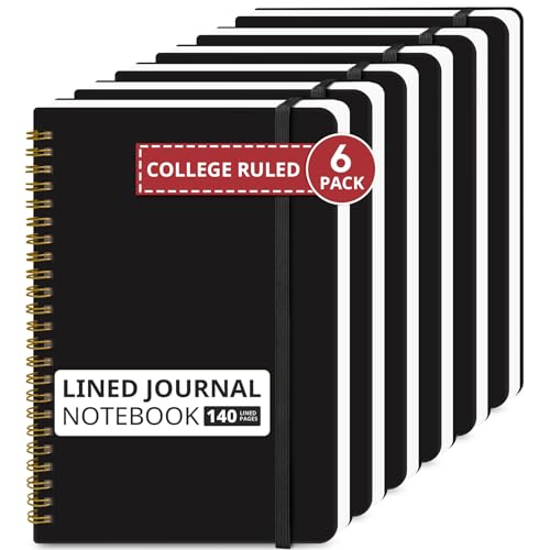Image of Taja Lined Spiral Journal Notebook for Women & Men, 140 Pages, College Ruled Hardcover Notebook for Work & Note Taking, Journals for Writing, A5(5.7 inch x 7.9 inch) -Black, 6 Pack
