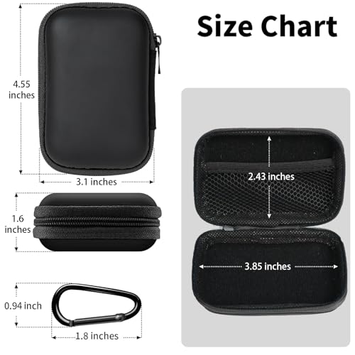 Image of Earbud Case Portable EVA Storage Bag Cell Phone Accessories Organizer with Carabiner for Wired /Wireless Earphone, Earbud, Earpieces, SD Memory Card, Camera Chips, Tech Pouch, Rectangle, Black