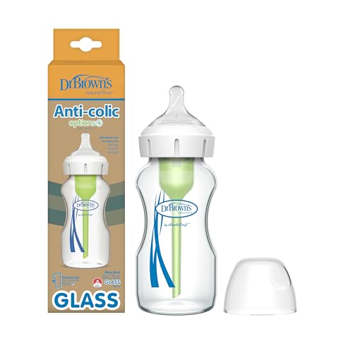 Image of Dr. Brown's Natural Flow Anti-Colic Options+ Wide-Neck Glass Baby Bottle 9 oz/270 mL,with Level 1 Slow Flow Nipple,1 Pack,0m+