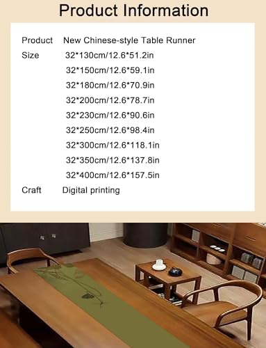 Waterproof Chinese Silk Table Runner, Easy to Clean, Digital Print C Patterns, 32x400cm (12.6x157.5in) - Elegant Home Decor for Dining Table