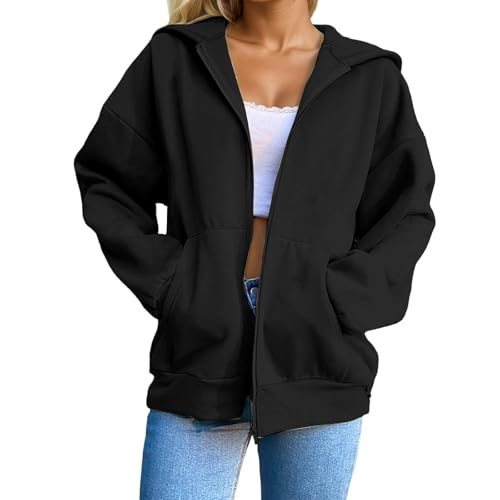 Womens Zip Up Hoodies Casual Long Sleeve Hoodie Jacket Oversized Lightweight Pullover Sweatshirts Tops with Pocket2