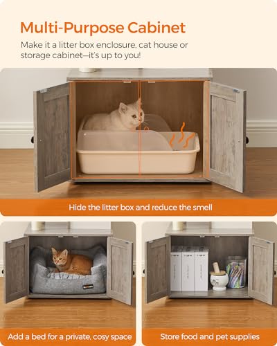 Feandrea 2-in-1 Modern Cat Tower, Cat Condo with Scratching Posts, Removable Pompom Sticks, Washable Cushions, Greige PCT113G01 - Image 5