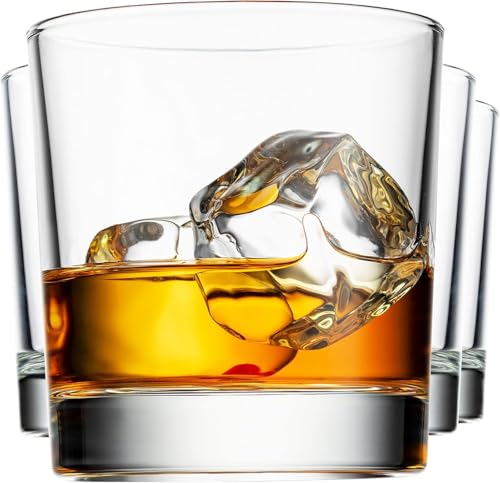 Image of PrimeWorld Mexico Crystal Whiskey Glasses Set of 6 pcs- 300 ml Bar Glass for Drinking Bourbon, Whisky, Scotch, Cocktails, Cognac- Old Fashioned Cocktail Tumblers