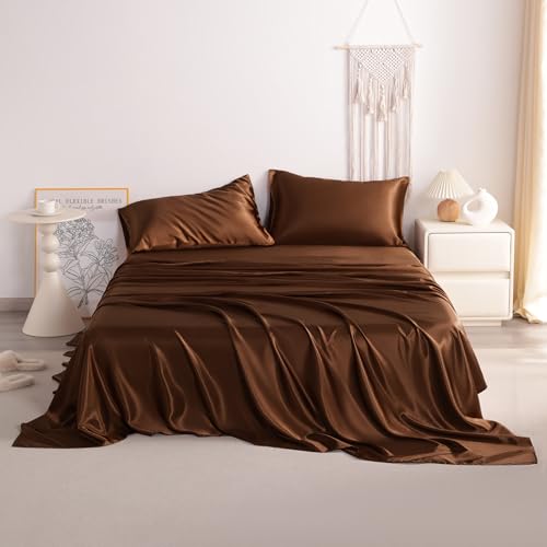 NTBAY Twin XL Satin Sheet Set, 3 Piece, Brown - image 2