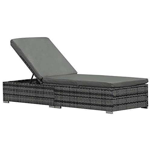 Outsunny Bain de Soleil extérieur en résine d'osier Dossier réglable en 5 Positions avec Coussin Gris