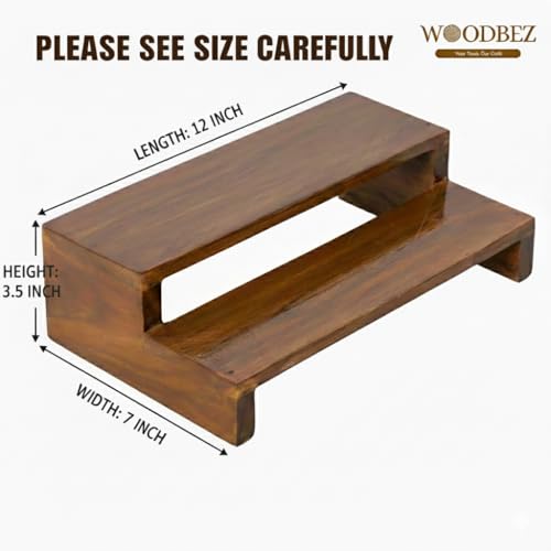 Image of Premium Wooden Pata Chowki for Pooja |2 Step Pata Chowki Decorative bajot for Sitting Pooja Temple Stool for Mandir| Handcrafted Wooden Bajot Chowki for Temple, Home & Decorative Use (Brown)