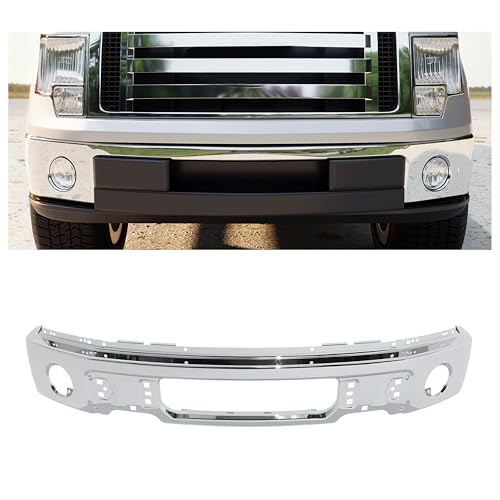 KUAFU Front Bumper Face Bar Compatible with 2009-2014 Ford F150 F-150 w/Fog Light Holes Replacement for FO1002411 9L3Z17757B Chrome Steel Silvery 3Pcs
