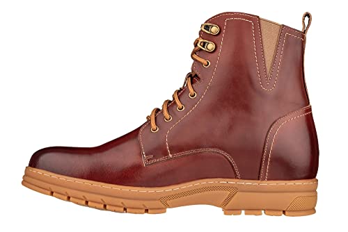 Image of TOTO Men's Invisible Height Increasing Elevator Shoes - Cordovan Dark Brown Premium Leather Lace-up Combat Style High-Top Boots - 2.8 Inches Taller - K16206 - Size 6 D(M) US