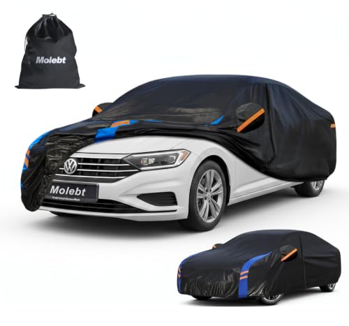 Image of Custom Fit Car Cover for Volkswagen VW Jetta (2005-2026), Upgraded Waterproof All Weather Outdoor Auto Cover with Driver Door Zipper & Mirror Pockets, UV /Snow /Dust Protection