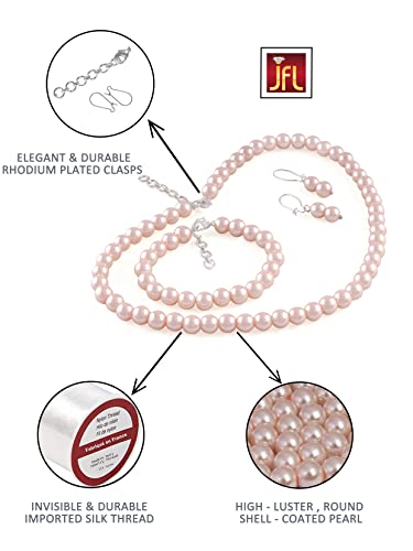 Image of JFL Combo Imitation 6mm Round Pearl Necklace Set Moti Mala Pearl Set With Earrings,Bracelet Handcrafted Jewellery for Less