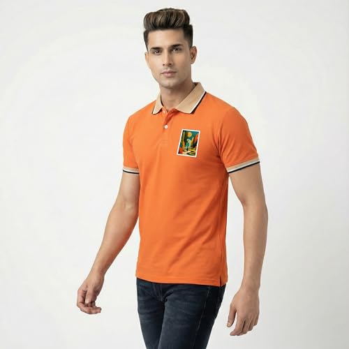 Image of Men's Regular Fit Solid Half Sleeve Casual Tipping Collar Polo T-Shirt