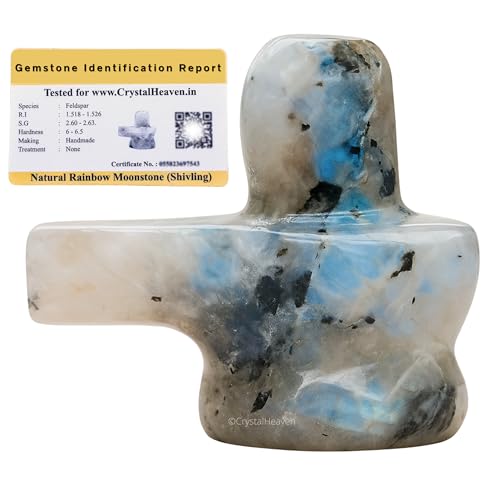 Image of Certified Rainbow Moonstone Crystal Shivling for Home Puja - Premium 1.25 inch Shiva Lingam Crystal Healing Stones for Pooja, Vastu, Feng Shui, Reiki Healing and Meditation - Shiv Linga Gift