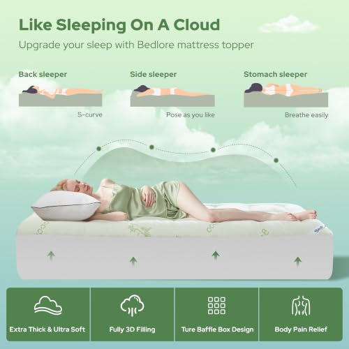 Image of BEDLORE Twin XL Mattress Topper Viscose Bamboo, Pillow Top Mattress Pad