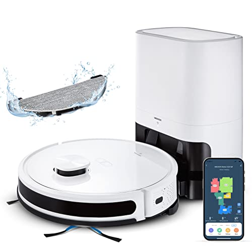 MEDION Robot aspirateur X20 SW (MD111415) avec Station de vidange, aspirateur Laveur avec Navigation Laser, aspirateur sans Fil connecté au Smartphone ou à la Tablette.