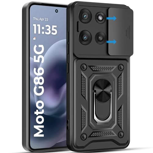 Image of A rtistque Armor Bumper Back Case Cover for Motorola Moto G86 5G | Stylish Ring Holder & Inbuilt Stand | Sliding Camera Cover | Shockproof TPU Protective Design | G86 Motorola 5g Cover - Black