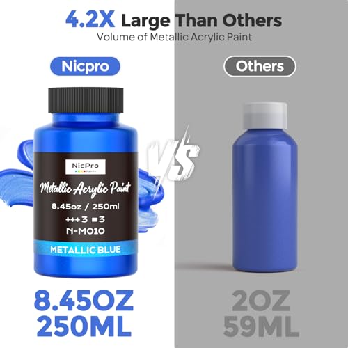 Image of Nicpro Metallic Blue Acrylic Paint, 8.45oz /250ml Large Metallic Paint
