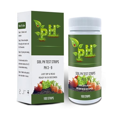 Soil pH Test Kit Soil pH Tester Strips(3-9 Range),100 Strips Test Soil of Garden Lawn Grass Flower Vegetable Compost Indoor and Outdoor Plants