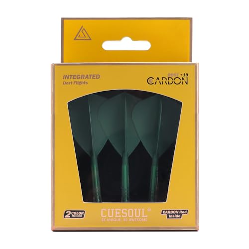 CUESOUL ROST T19 Carbon Integrated Dart Shaft and Flight,Kite Shape,Set of 3, dark green flight--green shaft--size 5
