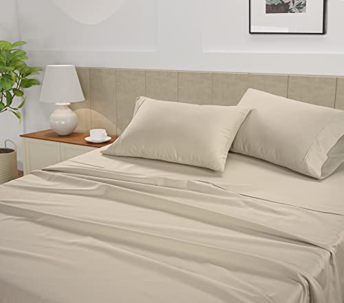 Image of LANE LINEN King Size Bed Sheet Set - 450 Thread Count Long-Staple 100% Cotton Sheet Set King Size, Hotel Premium Soft Silky Sateen Finish, Durable Bedding Set, Elasticised 15 inch Deep Pocket - Ivory