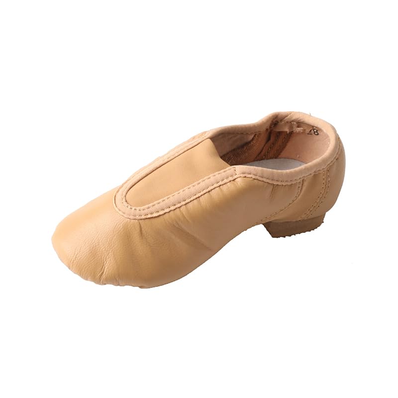 TMA EYES Girls' Slip-on Leather Dance Shoes, Comfortable and Non Slip(Apricot,2)