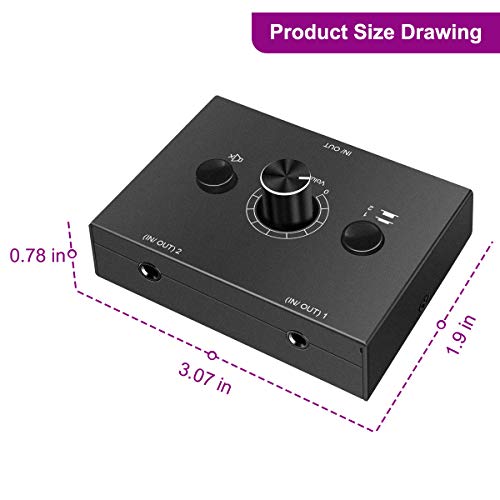 Dingsun Audio Switcher 2 Port 3.5mm AUX Audio Selector Box, Audio Splitter Support Speakers, Headphone, MP3/MP4, Android Phone, Game Console, PC, etc. (1 Input 2 Output/ 2 Input 1 Output)