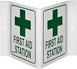 Brady-V1FS03A 49382 9' Width x 6' Height x 4' Depth Acrylic, Green on White Standard 'V' Sign, Legend 'First Aid Station' (with Picto)