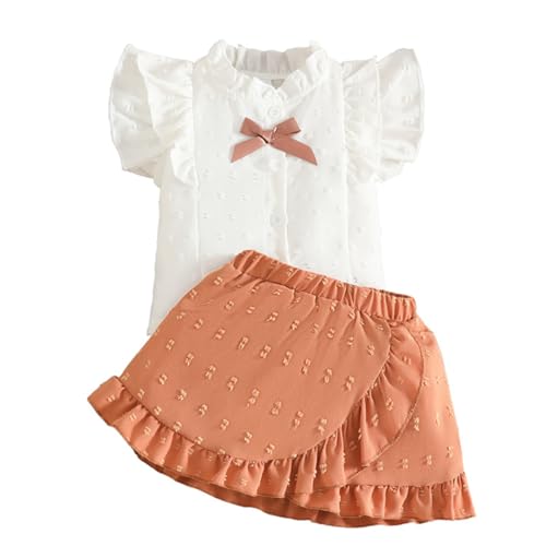 LUVCES Conjunto de Falda para Bebé Niña Blusa Sin Mangas con Ribete de Volantes y Lazo+ Elegante Lunares Suizos Falda 2 Piezas Ropa de Verano Rojo anaranjado 18 24 Meses
