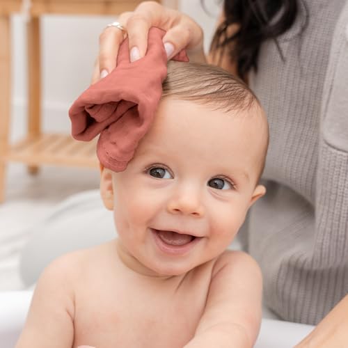 Image of Comfy Cubs Muslin Baby Washcloths 10 Pack - Soft 6-Layer Cotton Wash Cloths for Sensitive Skin - 10 inchx10 inch Large, Gentle, Absorbent Infant Essentials for Newborn and Toddlers - Dusty Rose