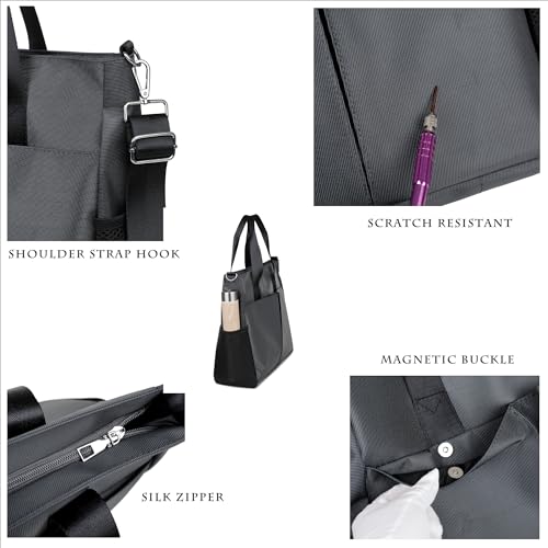 Oxford Canvas Tote Bag for Women,Crossbody Shoulder Bags for Men,Laptop Work Bag,Waterproof Nylon Multi Pocket Handbags for Teacher,Travel,Work,Outdoor4