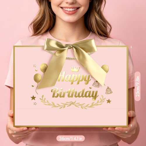 Image of JMANNI Pink Gold Happy Birthday Gift Bag with Card and Tissue Paper, 14.2 inchx9.84 inchx4.3 inch Large Present Bag for Men Women, Year Old Birthday Keepsake Party Supplies